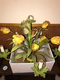 VINTAGE METAL YELLOW TULIP CHANDELIER