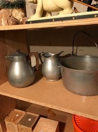 PEWTER PITCHERS AND POT