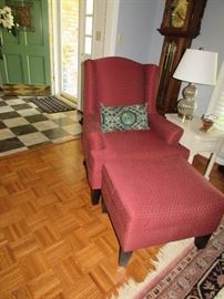 Red wing chair and matching ottoman