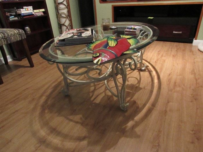 White iron and glass coffee table