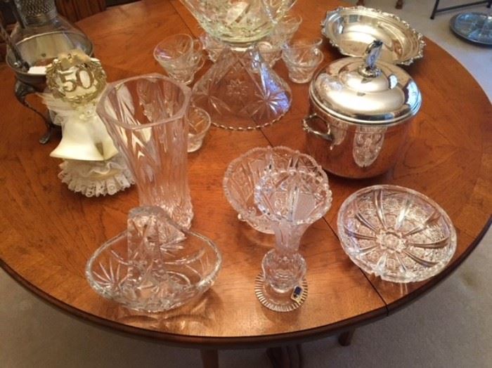 crystal and silverplate serving pieces