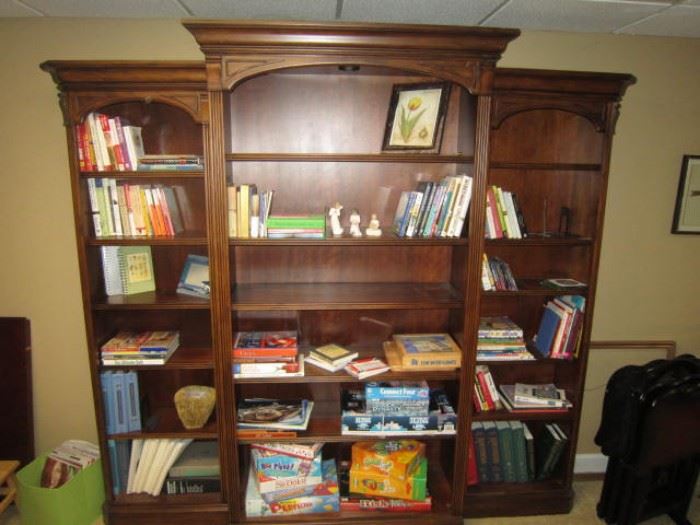 3 piece  Hooker bookcase. 86" wide, but each section could be used separately. Side pieces are 23" wide and center is 40" w x 82" h