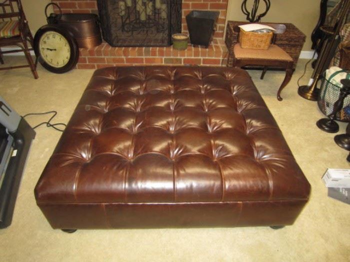 Large leather tufted ottoman