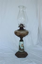 Antique hand painted hurricane lamp