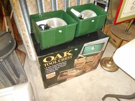 Oak tool chest and disco balls