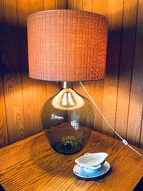Large Mid Century Glass Lamp - Original Shade