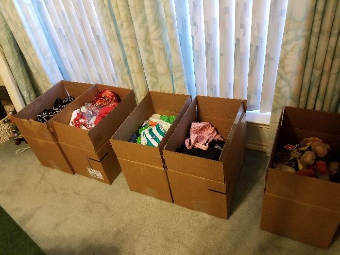 boxes of lingerie, socks, hats. etc