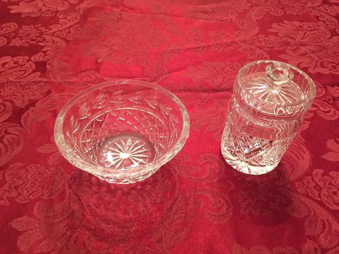 Waterford crystal.  Small bowl and honeypot.