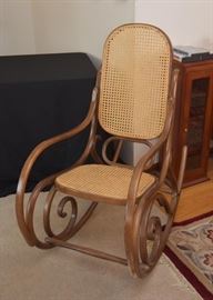 Vintage Bentwood Rocking Chair with Rattan Back & Seat