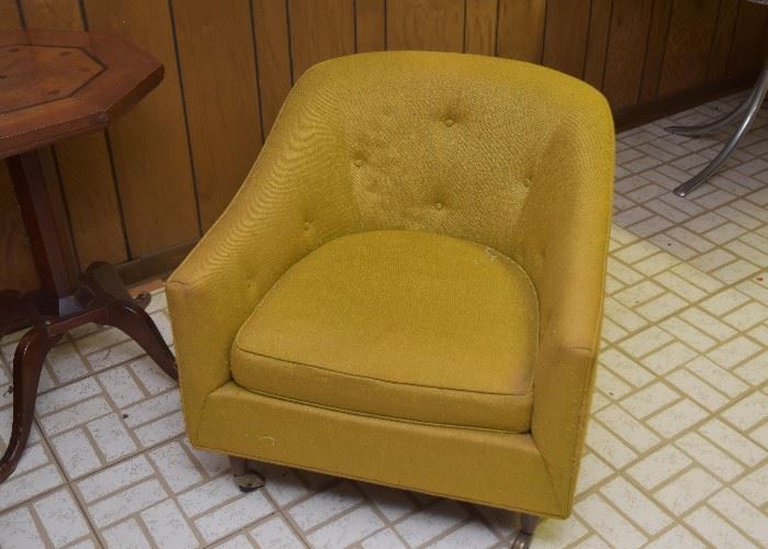 Pair of Vintage Gold Upholstered Barrel Chairs