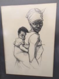 African Mother Carrying Child by Kofi Bailey. COA provided on all items.