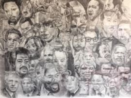 Sketching by N. Wright, 1979 of Faces of Famous African Americans including Lerone Bennett Jr COA provided on all purchases.