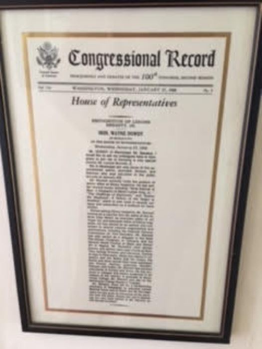 Congressional Record recognizing Lerone Bennett Jr, House of Representatives, January 27, 1988, Representative Wayne Dowdy, MS     COA provided on all purchases.