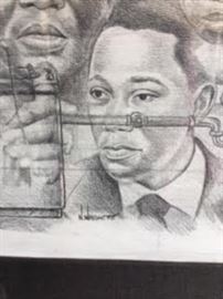 Signature on Sketches of Faces of Famous African Americans. COA provided.