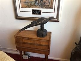 Danish 3 teak drawer chest. African statute. Award. COA provided.