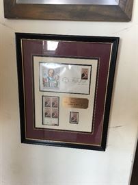 Award with first edition US postage stamps of AA legends presented to Lerone Bennett Jr. by National Professionals Network, Inc. Living Legend Award 2002