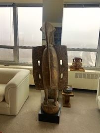 African Senufo Hornbill Bird. Provenance appraisal and COA provided. This piece is over 6ft and secured on an ebony base.