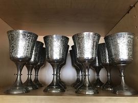 Set of a dozen vintage silver plate over brass chalice/goblets