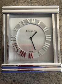 Tiffany & Co rhodium mantel clock with award notation on top