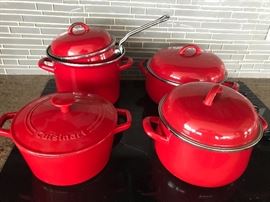 Vitrex Enamel Pots with Lids and Cuisinart Cast Iron Dutch Oven