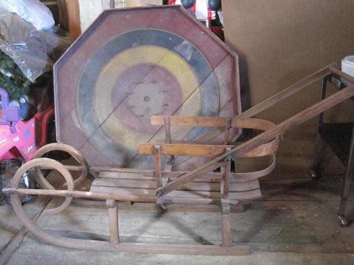 wooden sled & game table