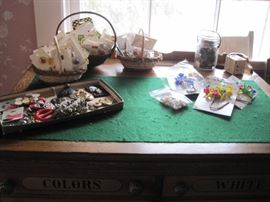 sewing items on top of spool cabinet