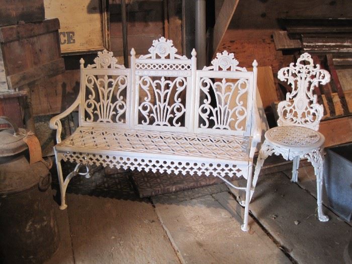 cast iron settee & chair