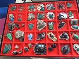 sterling silver jewelry with carved  green & black onyx 