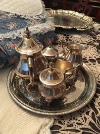 tea set and tray (silver plate)