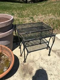 set of two stacking iron tables