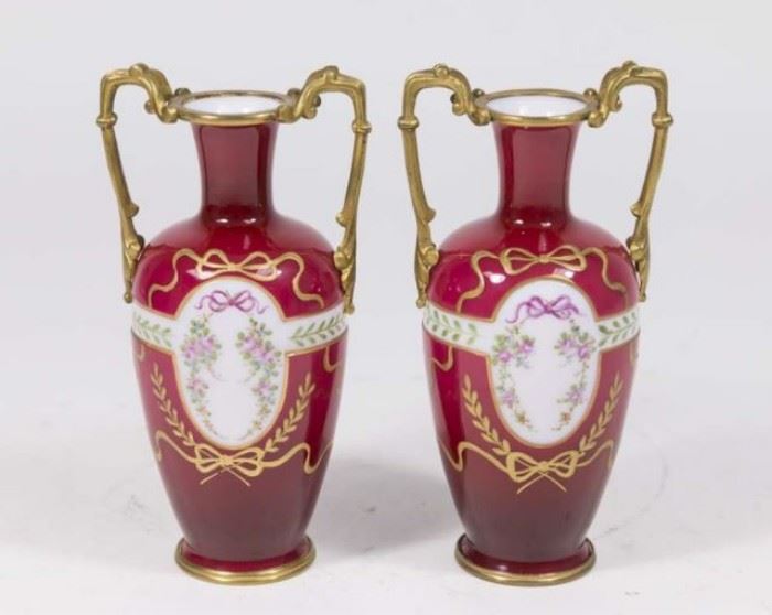 Lot 8: Pair Opaline Handpainted Vases