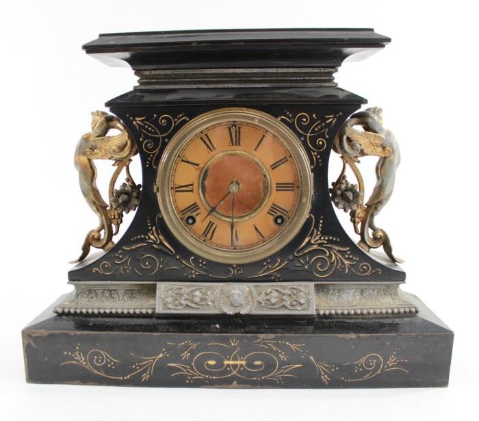 Lot 63: Ansonia Metal Figural Mantel Clock