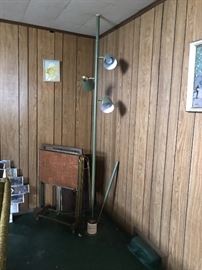 Vintage Pole Light, TV tray Set