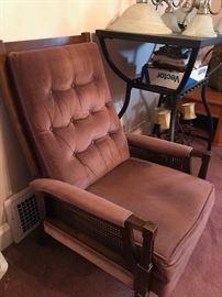 Vintage Cane Accented Velevet Reclining Recliner Chair