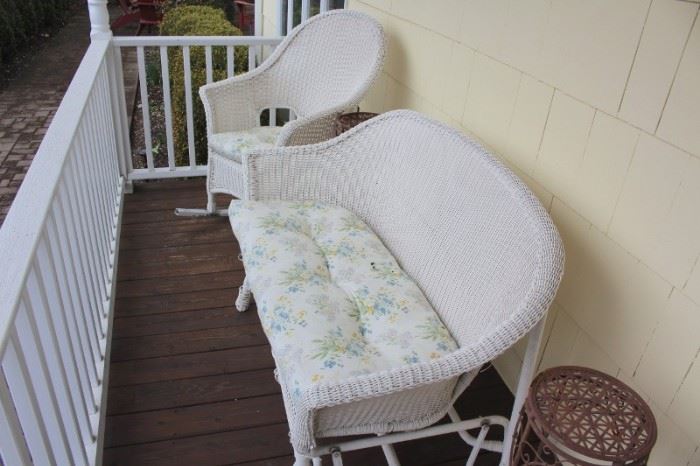 White Wicker Sofa and Rocking Chair