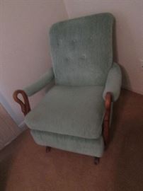 Vintage Upholstered Rocker with exposed wood