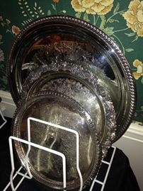 Several silver plate trays