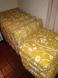 Yellow and white cushions for the patio furniture