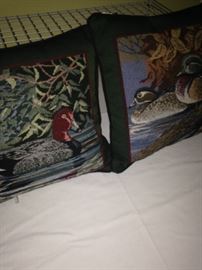 "Redhead duck" and "Wood duck" throw pillows