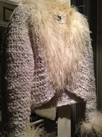 Fabulous sweater with ostrich feather collar and cuffs