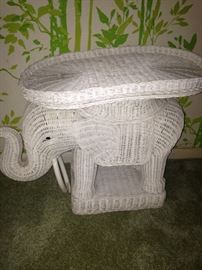 White wicker elephant table with tray
