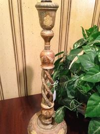 One of two "barley twist" candle holders