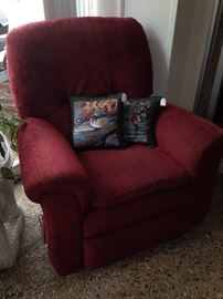 Lazy Boy recliner; duck throw pillows