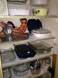 Pyrex, copper molds, and other handy kitchen dishes