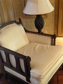 Arm chair; pineapple lamp