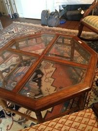 Glass and wood top octagon shaped table
