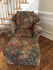 Oversized club chair with ottoman...great condition...upholstery and fabric will last a lifetime!