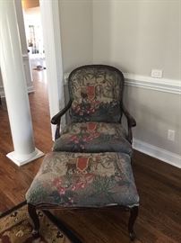 Animal print arm chair with ottoman