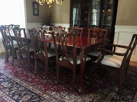 8'x4' Link Taylor Mahogany Chippendale Ball and Claw Dining Table w/8 Acanthus Scrolled Chippendale Style Side Chairs and 2 Arm Chairs