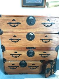 Japanese clothing chest. Two pieces w/ hinges on sides. 
